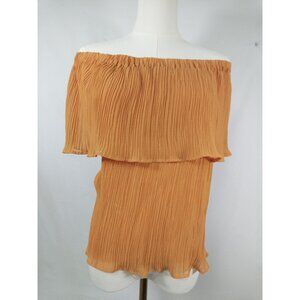 Express Women's Mustard Yellow Gold Pleated Off the Shoulder Blouse Size L